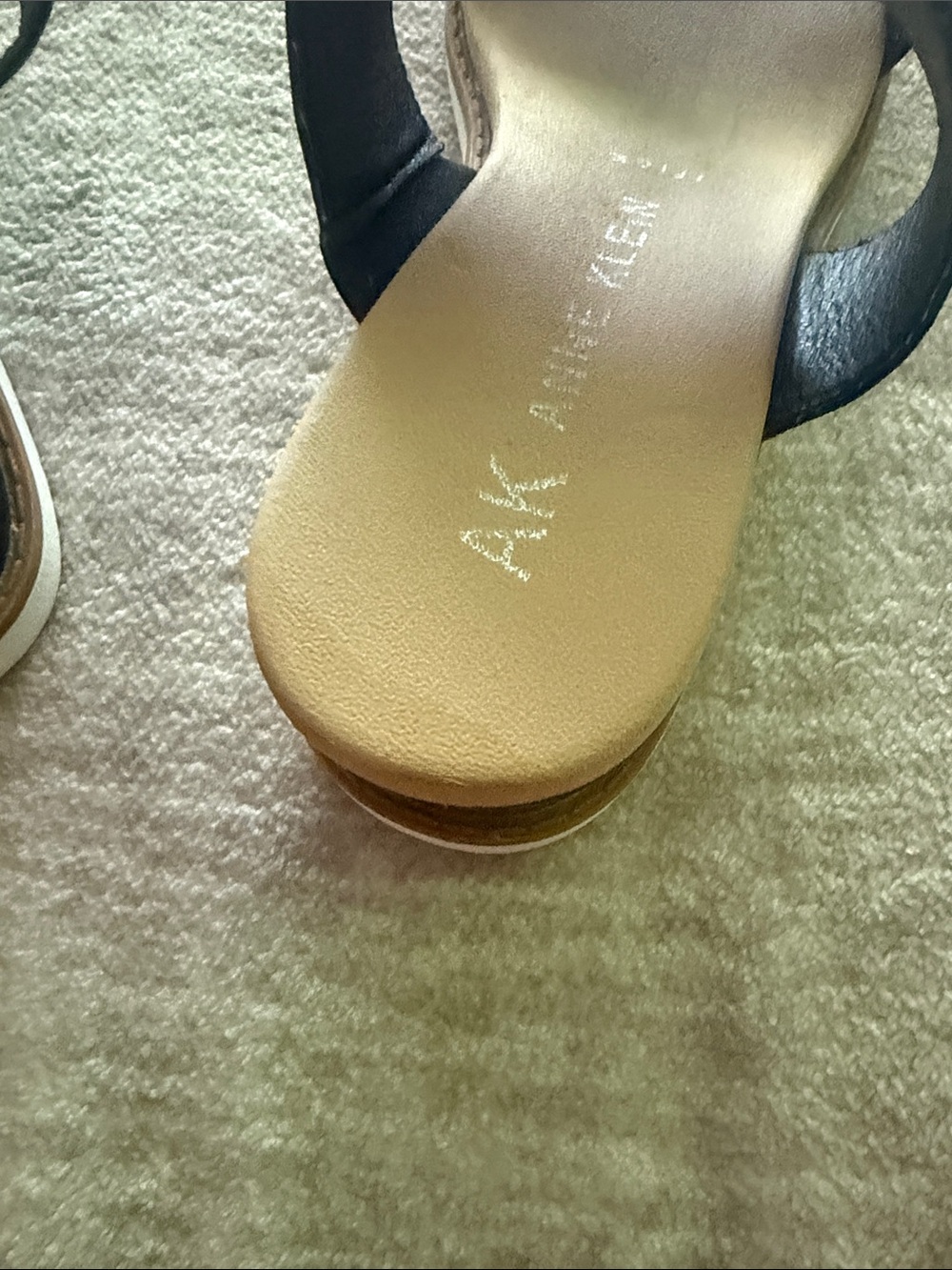 Anne Klein Black Double-Band Slide Sandals with Gold Medallion Accent - Picture 10 of 10